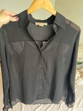 Michael Kors Black Sheer Long-Sleeve Button-Down Shirt